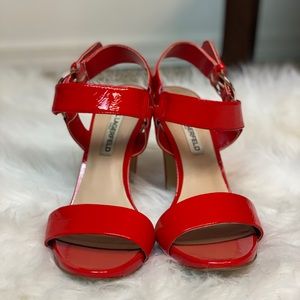 Red Patent Faux Leather Heels.